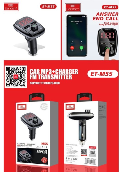 Earldom Bluetooth Usb3.0 Hızlı Şarj Fm Transmitter Araç Çakmaklık Şarj Aleti