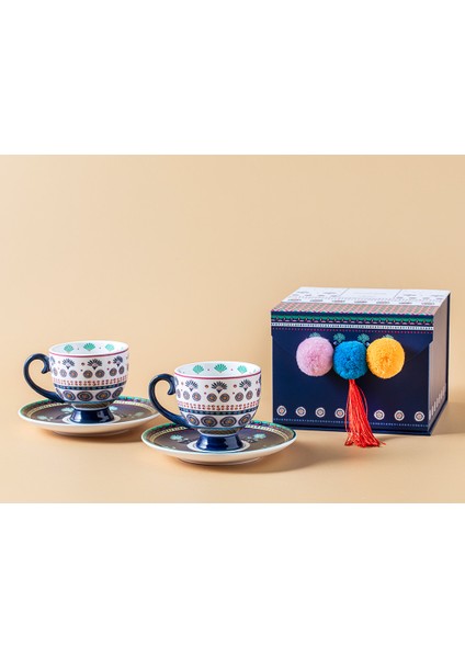Exotic Artsy New Bone China 2'li Kahve Fincan Takımı 100 ml Lacivert