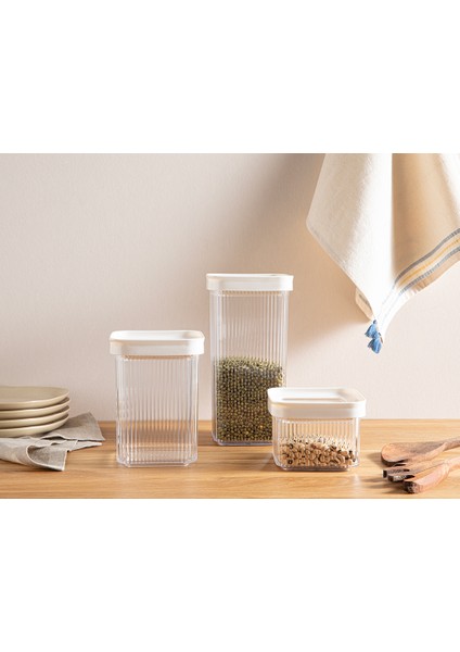 Boston Plastik 3'lü Kare Erzak Kabı 550 + 1200 + 1750 ml Bej