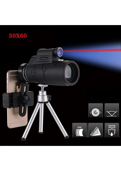 Daily Link Dailylink Monoküler Teleskop Dürbün 50X60 Zoom El Fenerli Lazer Işıklı Pusula Telefon Tutacağı Tripod