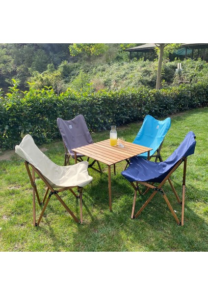 Ahşap Katlanır Masa Sandalye Seti Kahverengi - Bej Kılıf 70X70X55 Kahverengi Masa