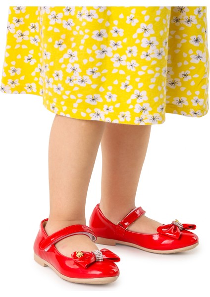 Cırtlı Fiyonklu Kız Çocuk Babet Ayakkabı Ege 201 Rugan