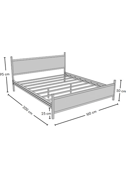 GM 305 MODERN ÇİFT KİŞİLİK AHŞAP METAL SİYAH ATLANTİK ÇAM KARYOLA 160X200