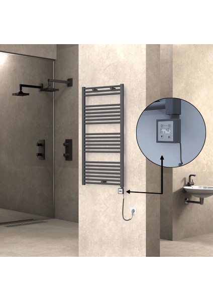 Haiti Elektrikli Havlupan 600X1200 Düz Antrasit Texture (Ktx1 Termostat) 600 Watt Spiral Kablolu