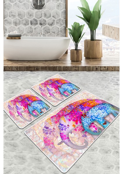 Borneo Banyo Halısı Djt 3 Lü Set Banyo Paspası Kaymaz Tabanlı Klozet Takımı