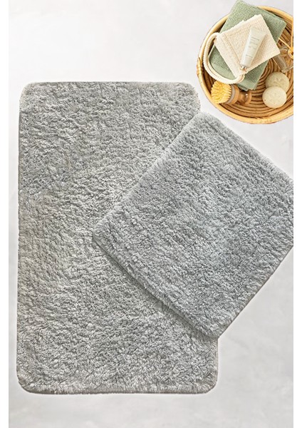 Cotton Basic Gri 2'li Set Banyo Halısı Bpmk