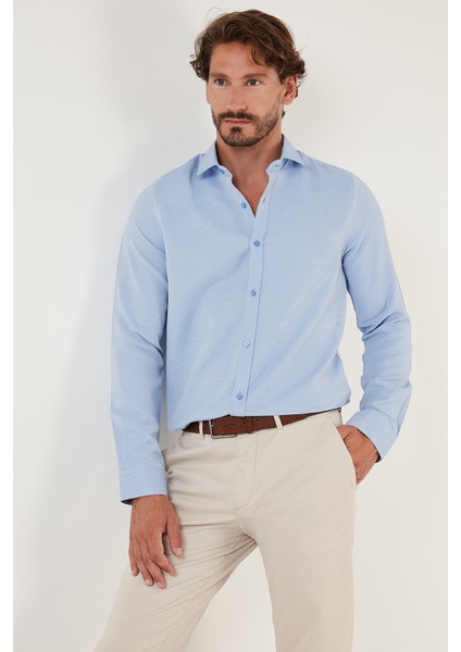 Pamuk Karışımlı Uzun Kollu Slim Fit Gömlek Erkek Gömlek CF23S7493