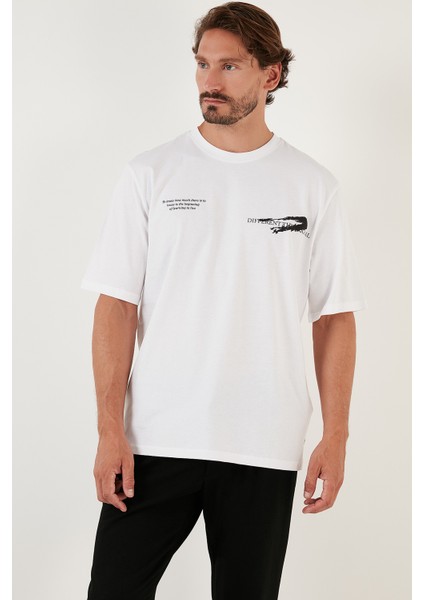 Pamuk Baskılı Oversize Bisiklet Yaka T Shirt Erkek 5902651