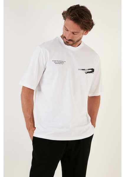 Pamuk Baskılı Oversize Bisiklet Yaka T Shirt Erkek 5902651