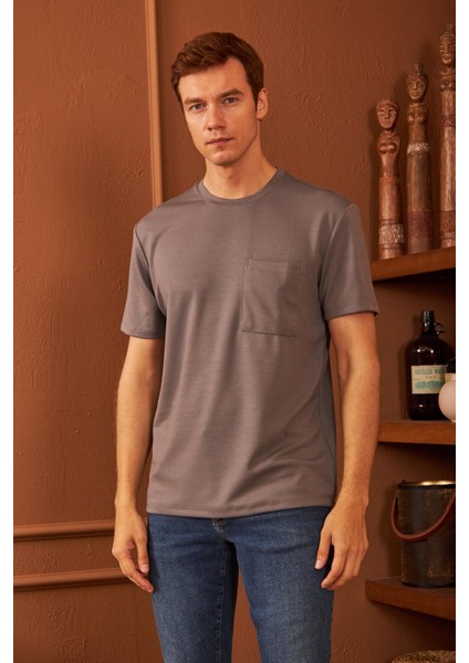 Erkek Comfort Fit Cepli T-Shirt Gri MARS25
