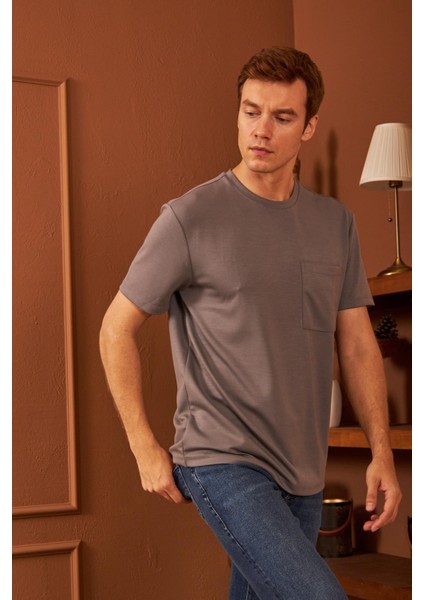 Erkek Comfort Fit Cepli T-Shirt Gri MARS25 modelleri