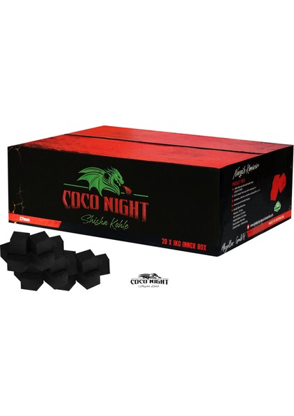 Coco Night #27MM 1kg Hindistan Cevizi Küp Nargile Kömürü folyo hediyeli