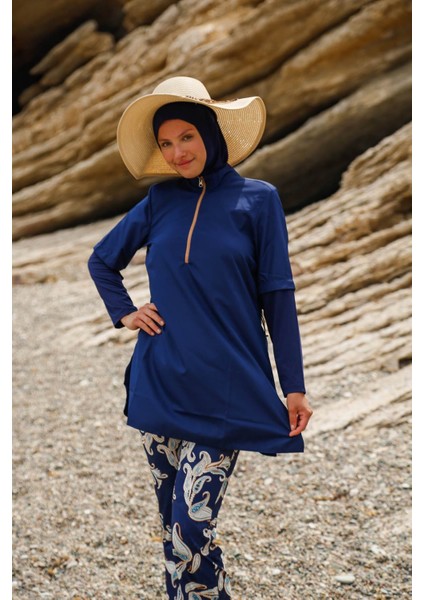 Paraşüt Lacivert Tam Kapalı Tesettür Mayo M2260L