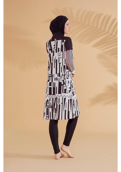 Siyah Geometrik Desenli Tam Kapalı Tesettür Mayo M2302S fiyatları