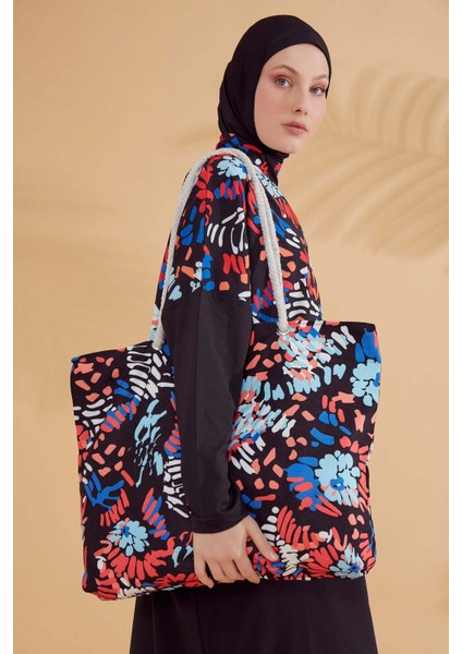 Paraşüt Çiçekli Siyah Tam Kapalı Tesettür Mayo M2313S fiyatları