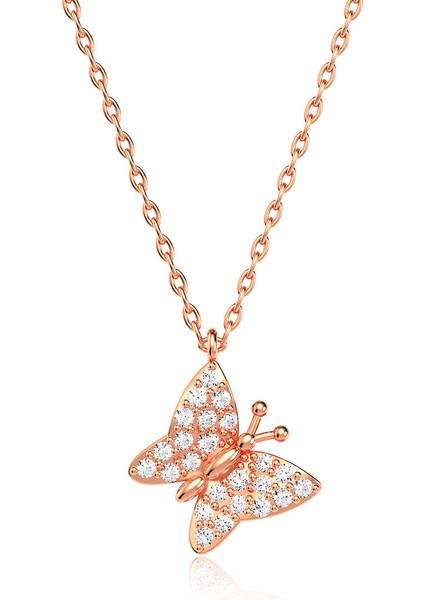 Minik Kelebek Rose Gümüş Kolye