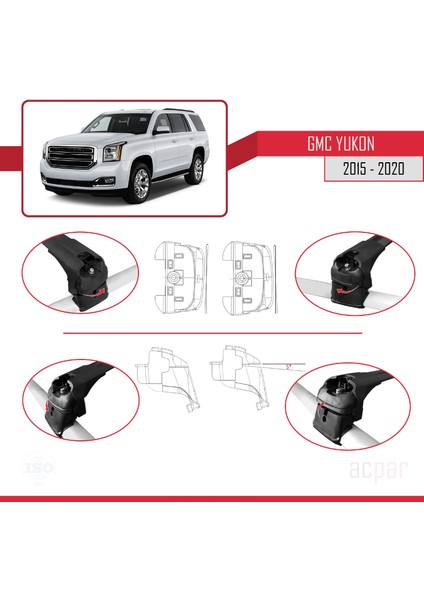 Gmc Yukon 2015-2020 Arası ile Uyumlu Ace-2 Ara Atkı Tavan Barı Siyah