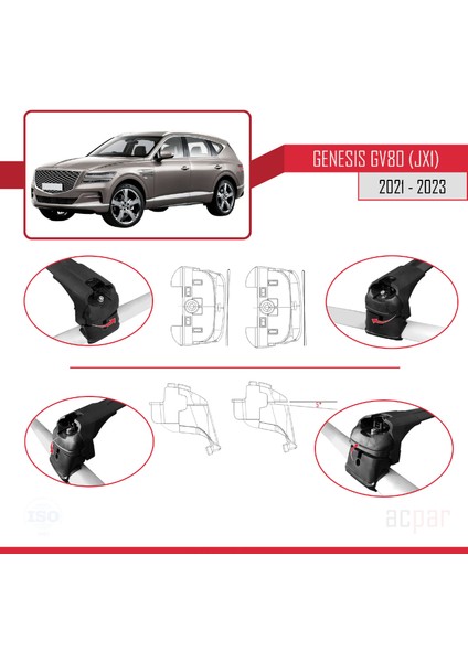 Genesis GV80 (Jx1) 2021 ve Sonrası ile Uyumlu Ace-2 Ara Atkı Tavan Barı Siyah