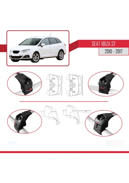 Seat Ibiza St 2010-2017 Arası ile Uyumlu Ace-2 Ara Atkı Tavan Barı Gri indirimleri