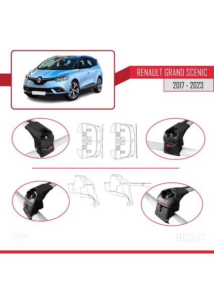 Renault Grand Scenıc (Mk4) 2017 ve Sonrası ile Uyumlu Ace-2 Ara Atkı Tavan Barı Gri indirimleri