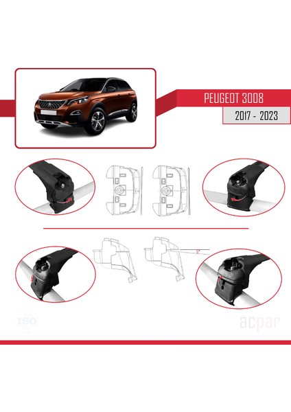 Peugeot 3008 2017 ve Sonrası ile Uyumlu Ace-2 Ara Atkı Tavan Barı Siyah indirimleri