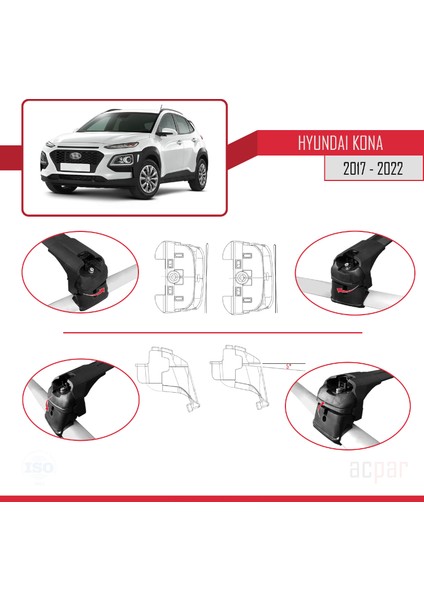 Hyundai Kona 2017-2022 Arası ile Uyumlu Ace-2 Ara Atkı Tavan Barı Siyah