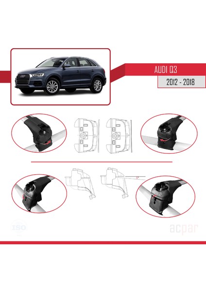 Audi Q3 (8u) 2012-2018 Arası ile Uyumlu Ace-2 Ara Atkı Tavan Barı Gri indirimleri