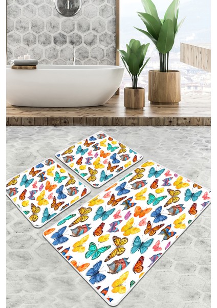 Butterfly Valley Banyo Halısı Djt 3 Lü Set Banyo Paspası Kaymaz Tabanlı Klozet Takımı