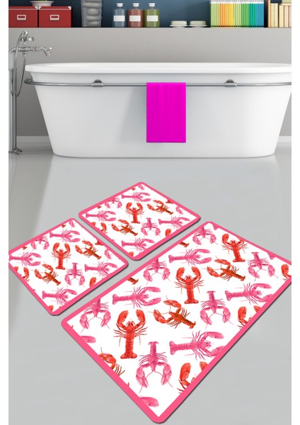 Homard Banyo Halısı 3'lü Set Banyo Paspası Kaymaz Tabanlı Klozet Takımı Djtbanyo