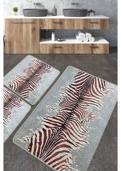Sevra Banyo Halısı Djt 3 Lü Set Banyo Halısı Paspas Yıkanabilir Kaymaz