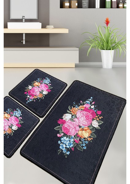 Blomst Banyo Halısı Djt 3 Lü Set Banyo Halısı Paspas Yıkanabilir Kaymaz