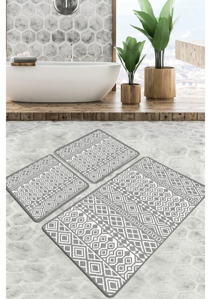 Order Banyo Halısı Djt 3 Lü Set Banyo Paspası Kaymaz Tabanlı Klozet Takımı