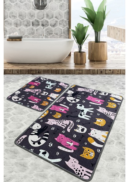 Park Cat Banyo Halısı Djt 2 Li Set Banyo Paspası Kaymaz Tabanlı Klozet Takımı