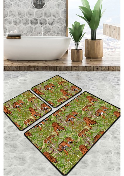 Ferox Banyo Halısı 3'lü Set Banyo Paspası Kaymaz Tabanlı Klozet Takımı Djtbanyo