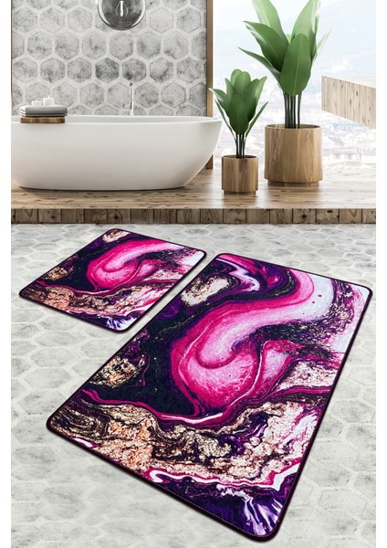 Pastry Banyo Halısı Djt 2 Li Set Banyo Paspası Kaymaz Tabanlı Klozet Takımı