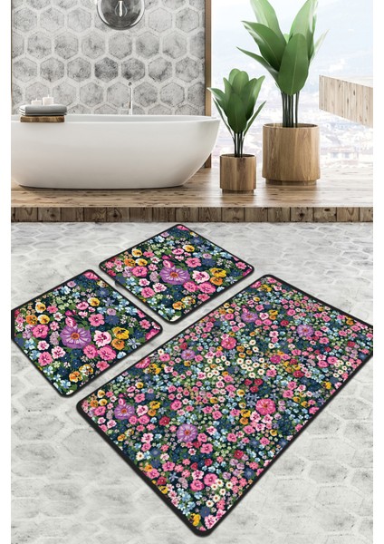 Antoryum Banyo Halısı Djt 3 Lü Set Banyo Paspası Kaymaz Tabanlı Klozet Takımı