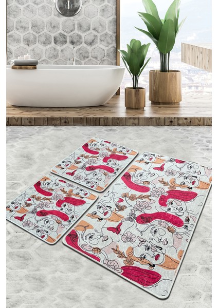 Faccia Banyo Halısı Djt 3 Lü Set Banyo Paspası Kaymaz Tabanlı Klozet Takımı