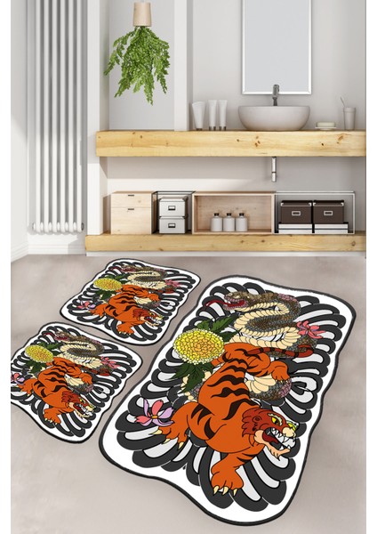 Wıld Anımals Djt 3 Lu Set Banyo Halısı Banyo Paspası