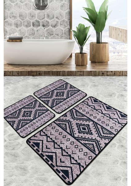 Tent Banyo Halısı Djt 3 Lü Set Banyo Paspası Kaymaz Tabanlı Klozet Takımı