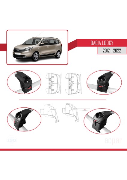 Dacia Lodgy 2012-2022 Arası ile Uyumlu Ace-2 Ara Atkı Tavan Barı Gri