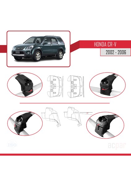 Honda Cr-V 2002-2006 Arası ile Uyumlu Ace-2 Ara Atkı Tavan Barı Gri