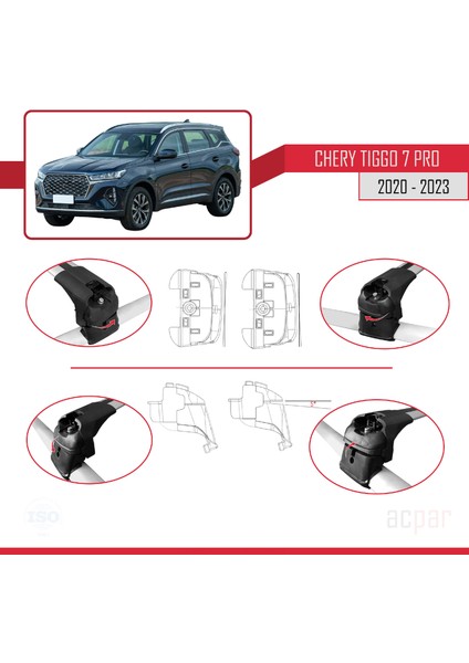 Chery Tıggo 7 Pro 2020 ve Sonrası ile Uyumlu Ace-2 Ara Atkı Tavan Barı Gri indirimleri