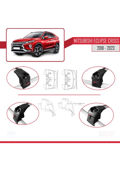 Mitsubishi Eclipse Cross (Gk) 2018 ve Sonrası ile Uyumlu Ace-2 Ara Atkı Tavan Barı Gri