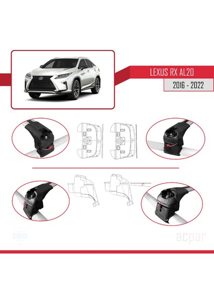 Lexus Rx (AL20) 2016-2022 Arası ile Uyumlu Ace-2 Ara Atkı Tavan Barı Gri indirimleri