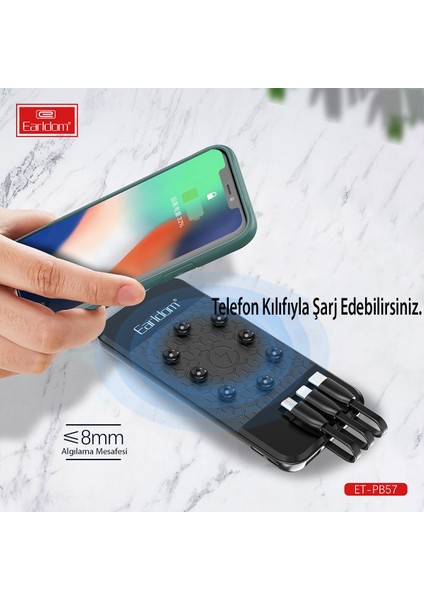 EHZ Teknoloji Arka Yapışkanlı 10.000 Mah 5in1 Kablosuz Şarjlı Pd Hızlı Şarj Powerbank