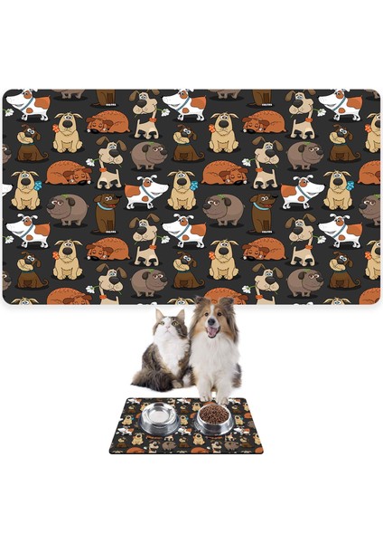 Mama ve Su Evcil Hayvan Beslenme Matı, Kolay Temizlenen Emici Su Geçirmez Kumaş, Küçük Orta Boy ve Büyük Kedi ve Köpekler Için Dayanıklı Köpek Kedi Paspas (50X35, Kahverengi Köpekler)