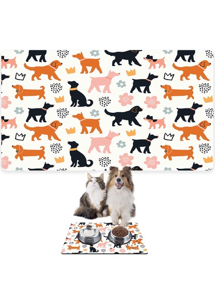 Mama ve Su Evcil Hayvan Beslenme Matı, Kolay Temizlenen Emici Su Geçirmez Kumaş, Küçük Orta Boy ve Büyük Kedi ve Köpekler Için Dayanıklı Köpek Kedi Paspas (50X35, Beyaz Renkli Dog)