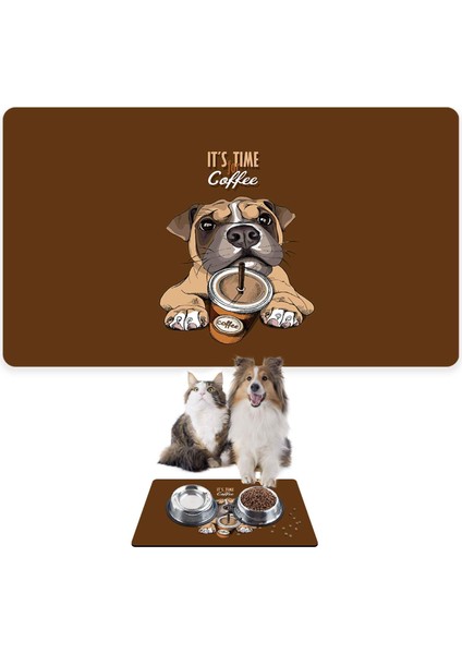 Mama ve Su Evcil Hayvan Beslenme Matı, Kolay Temizlenen Emici Su Geçirmez Kumaş, Küçük Orta Boy ve Büyük Kedi ve Köpekler Için Dayanıklı Köpek Kedi Paspas (50X35, Caffe Dog)