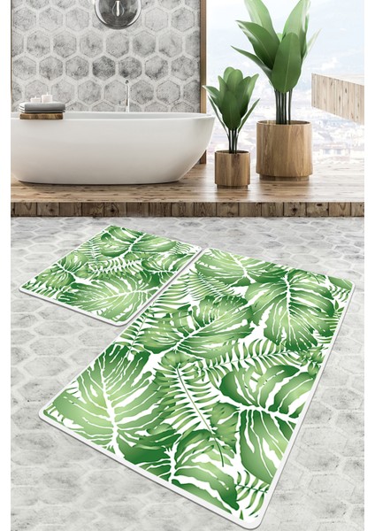 Pied Banyo Halısı 2'li Set, Banyo Halısı , Banyo Paspası Yıkanabilir Djtbanyo