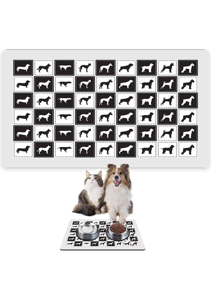 Mama ve Su Evcil Hayvan Beslenme Matı, Kolay Temizlenen Emici Su Geçirmez Kumaş, Küçük Orta Boy ve Büyük Kedi ve Köpekler Için Dayanıklı Köpek Kedi Paspas (50X35, Satranç Dogs)